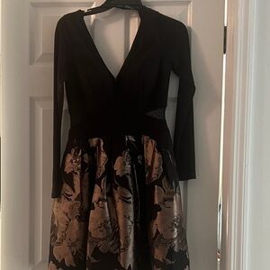 Xscape Black and Gold Long Sleeve Dress